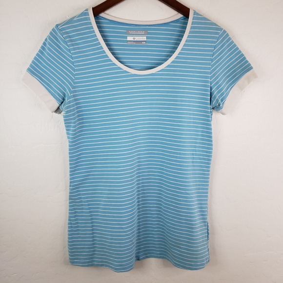 Columbia Tops - Columbia‎ PFG Omni Wick T-Shirt Women's Medium Blue White Striped Short Sleeve